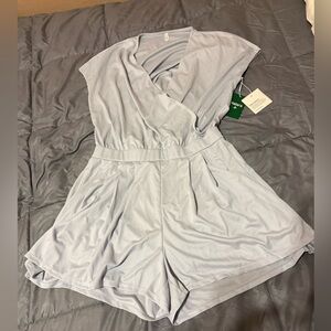 Halara V Neck Short Sleeve Pocket Waffle Casual Romper-Easy Peezy Edition